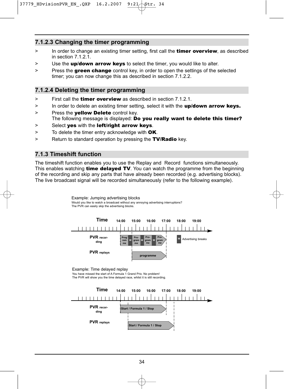 3 changing the timer programming, 4 deleting the timer programming, 3 timeshift function | Time | TechniSat HD-VISION 32 PVR User Manual | Page 34 / 72