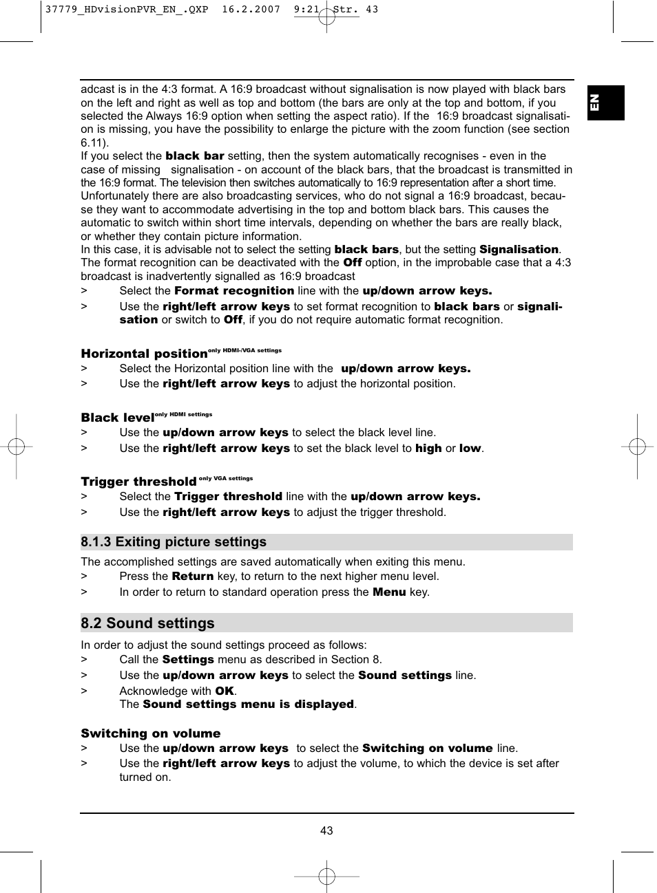 2 sound settings | TechniSat HD-VISION 32 PVR User Manual | Page 43 / 72