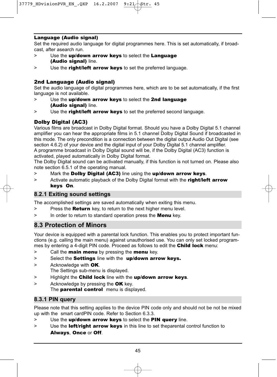 3 protection of minors | TechniSat HD-VISION 32 PVR User Manual | Page 45 / 72