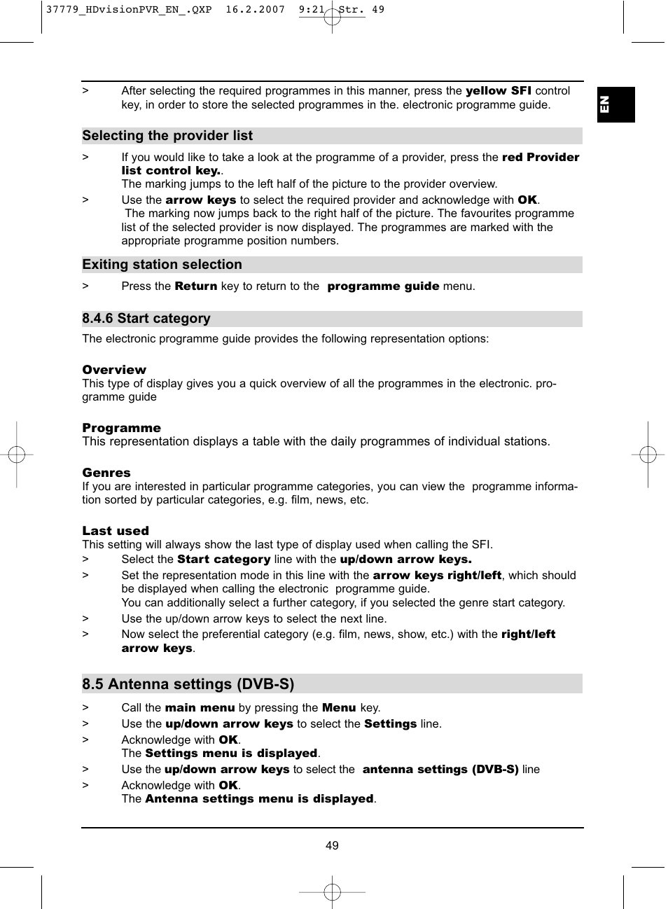 5 antenna settings (dvb-s) | TechniSat HD-VISION 32 PVR User Manual | Page 49 / 72