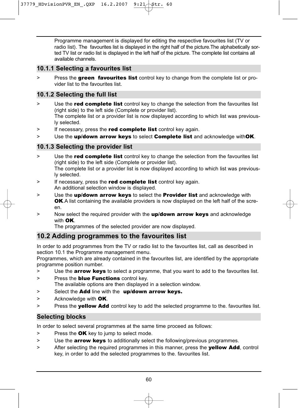 2 adding programmes to the favourites list | TechniSat HD-VISION 32 PVR User Manual | Page 60 / 72