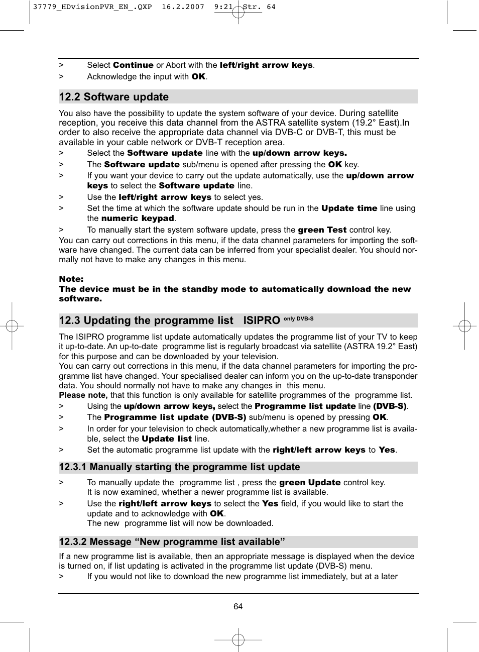 2 software update, 3 updating the programme list isipro | TechniSat HD-VISION 32 PVR User Manual | Page 64 / 72