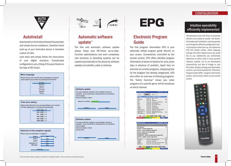 Autoinstall, Automatic software update, Electronic program guide | TechniSat HD-Vision DVB-T User Manual | Page 13 / 48
