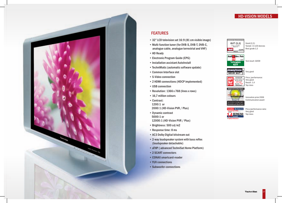 Hd-vision models, Features | TechniSat HD-Vision DVB-T User Manual | Page 27 / 48