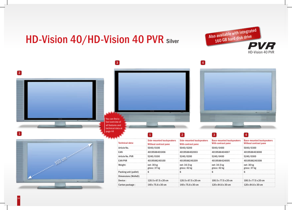 Hd-vision 40/hd-vision 40 pvr, Silver, 10 cm | TechniSat HD-Vision DVB-T User Manual | Page 34 / 48
