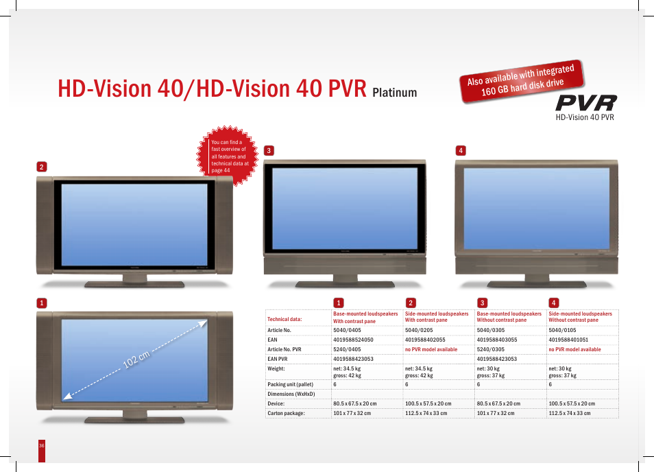 Hd-vision 40/hd-vision 40 pvr, Platinum, 10 cm | TechniSat HD-Vision DVB-T User Manual | Page 36 / 48