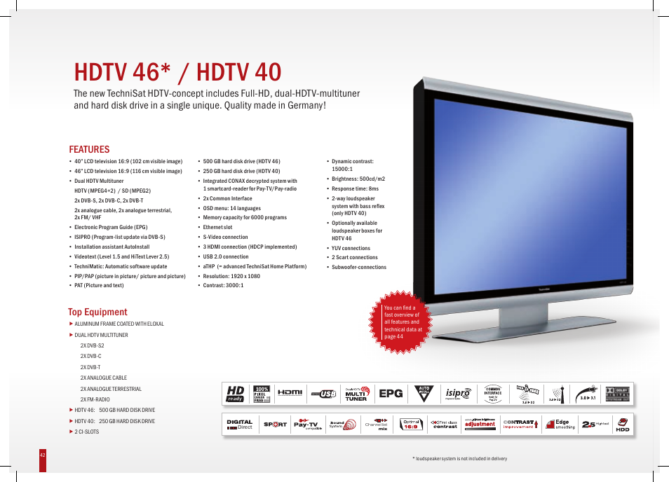 Hdtv 46* / hdtv 40, Features, High definition multimedia interface | TechniSat HD-Vision DVB-T User Manual | Page 42 / 48