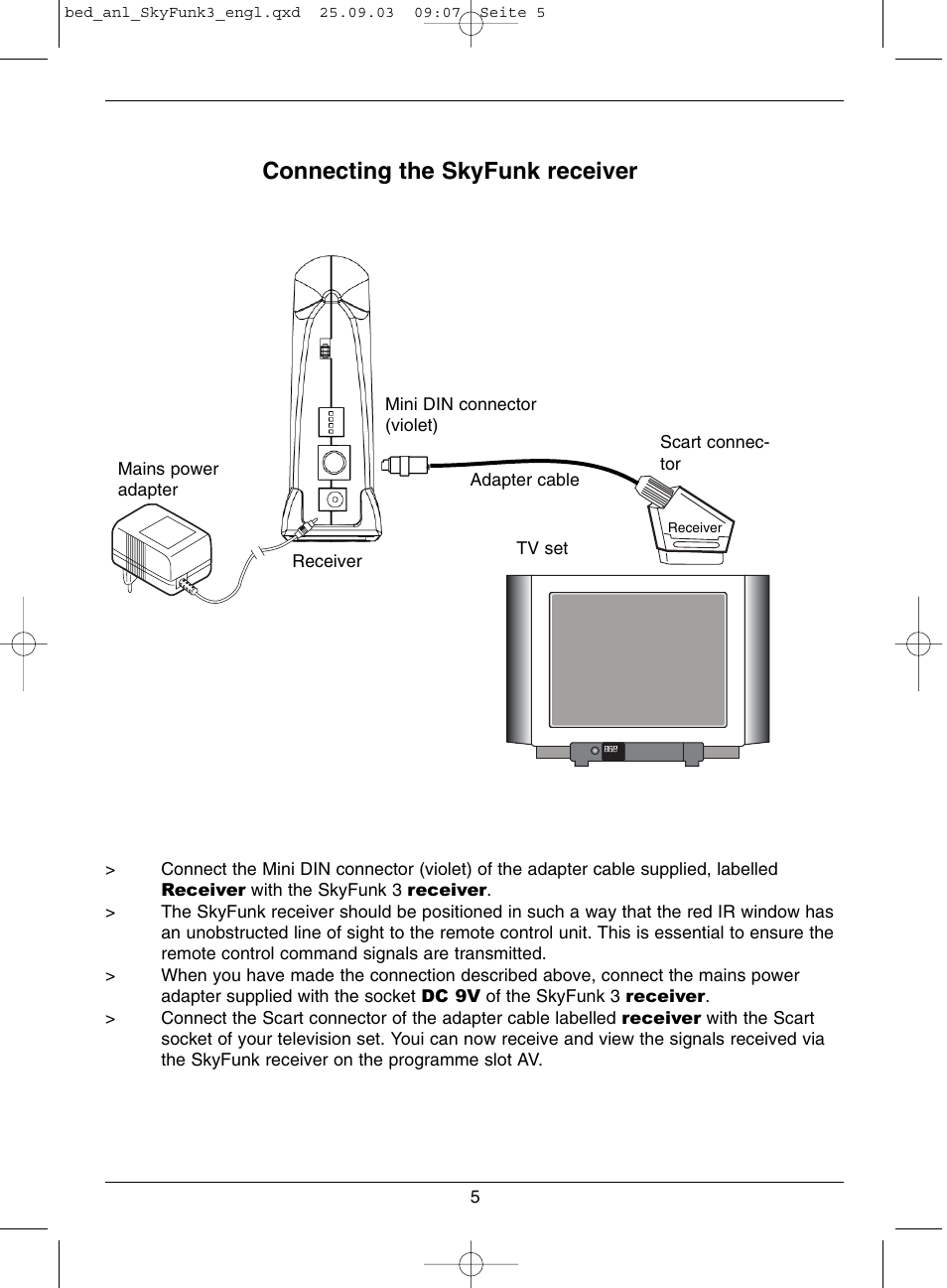 Connecting the skyfunk receiver | TechniSat SkyFunk 3 User Manual | Page 5 / 8