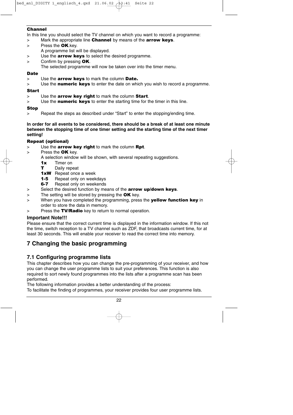 7 changing the basic programming | TechniSat DIGITY 1 User Manual | Page 22 / 38