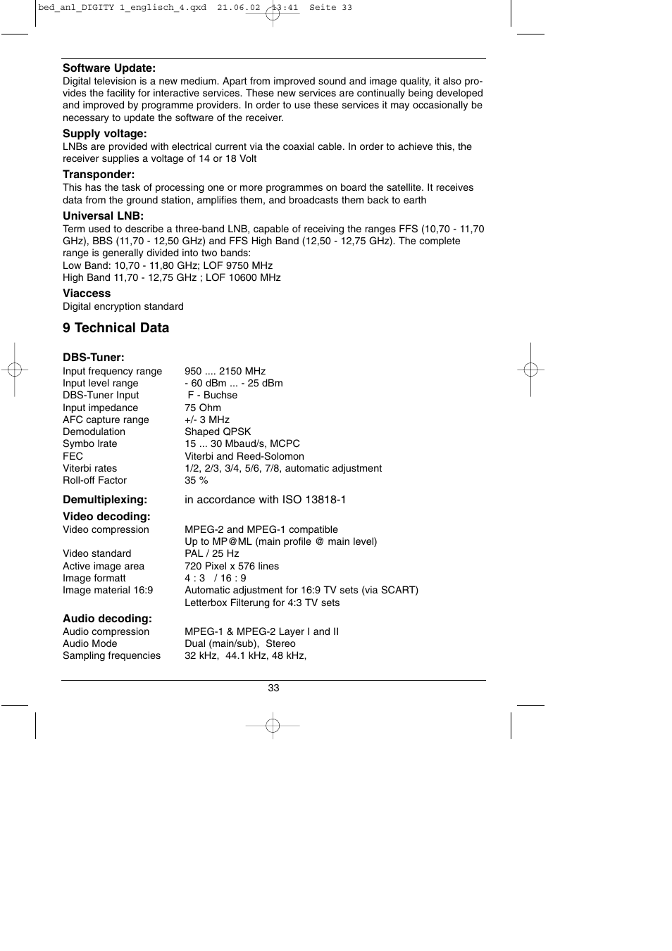 9 technical data | TechniSat DIGITY 1 User Manual | Page 33 / 38