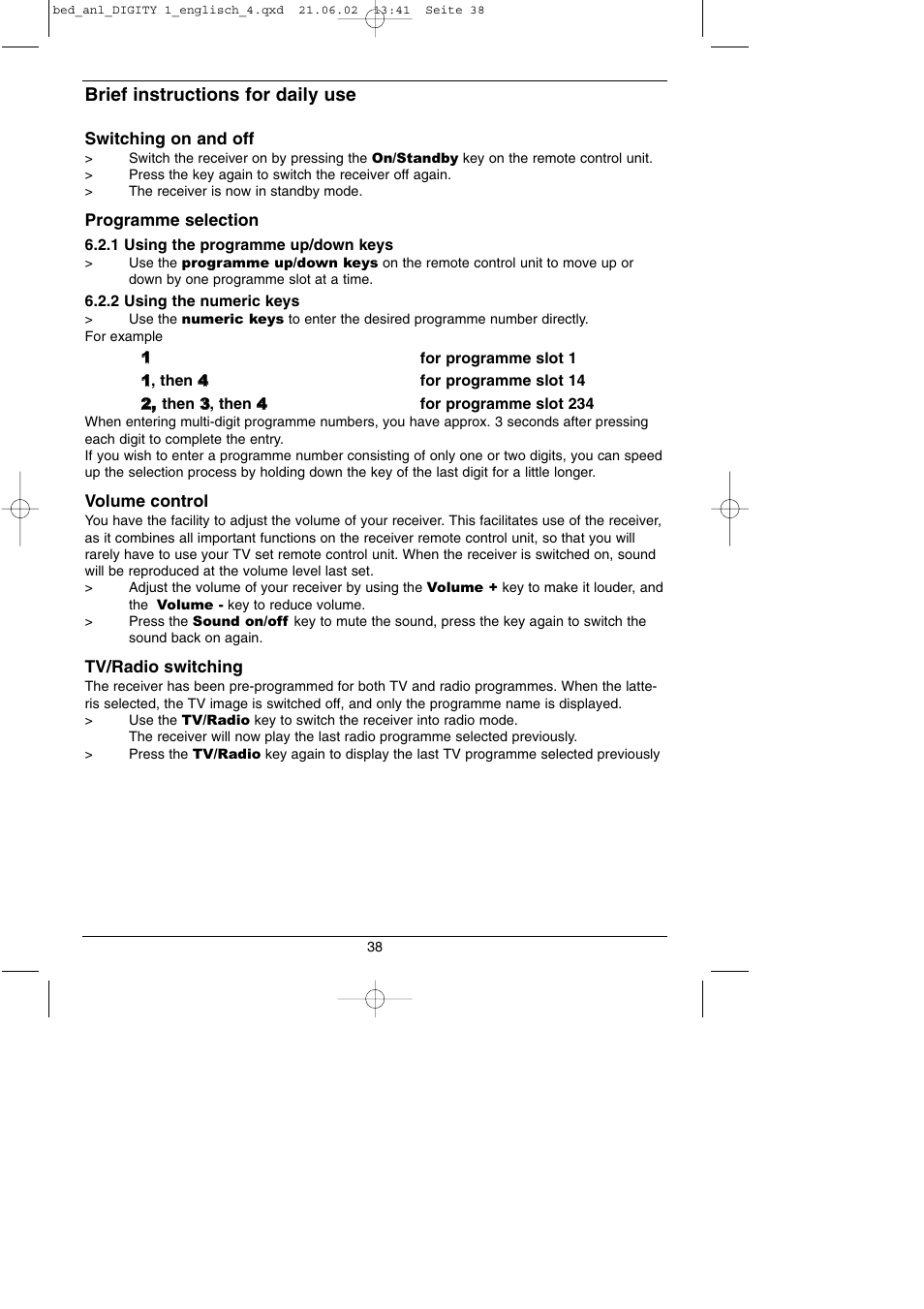 Brief instructions for daily use | TechniSat DIGITY 1 User Manual | Page 38 / 38