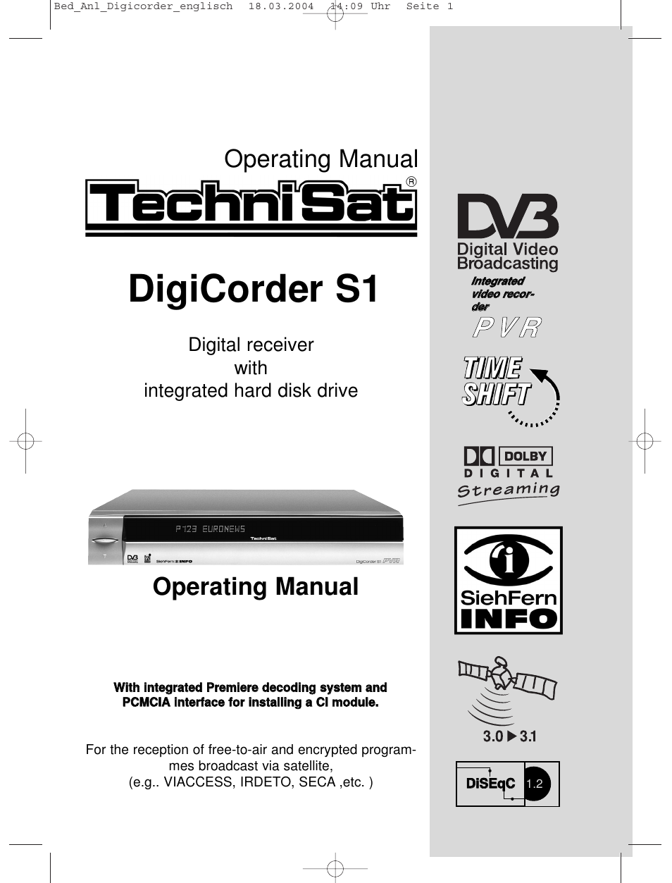 TechniSat DigiCorder S1 User Manual | 78 pages