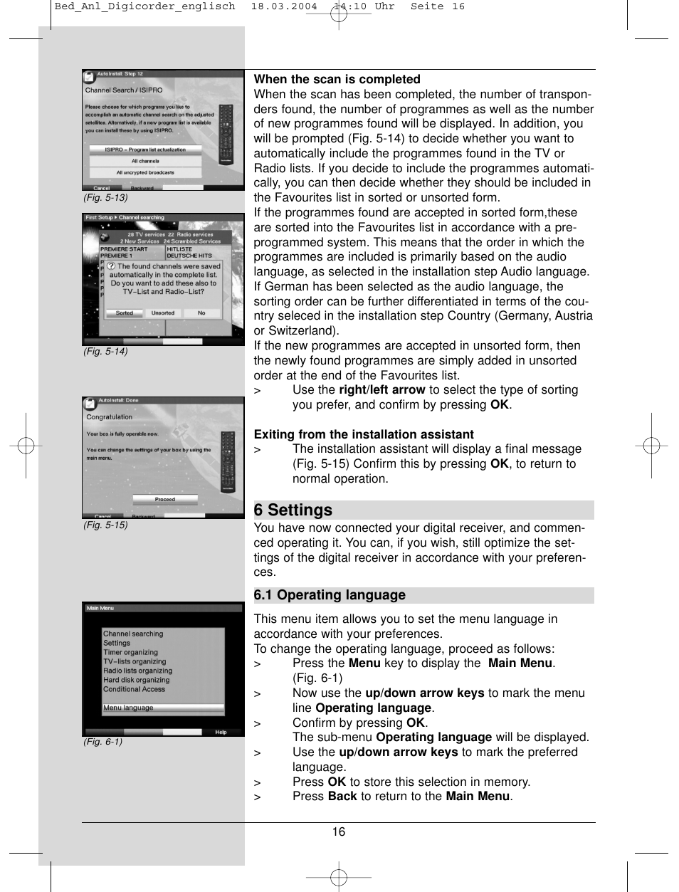 6 settings | TechniSat DigiCorder S1 User Manual | Page 16 / 78