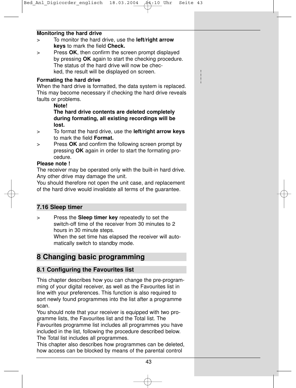 8 changing basic programming | TechniSat DigiCorder S1 User Manual | Page 43 / 78