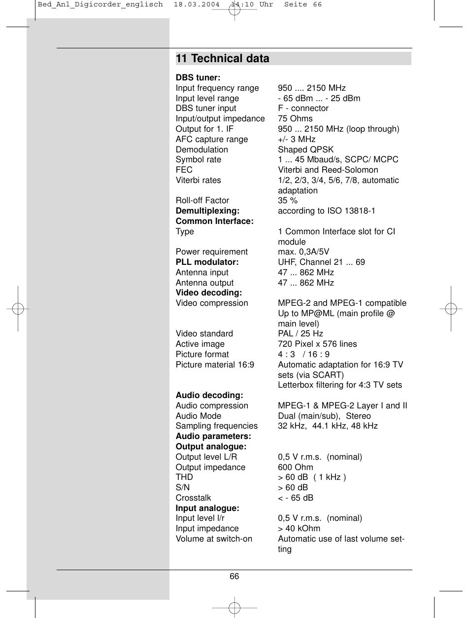 11 technical data | TechniSat DigiCorder S1 User Manual | Page 66 / 78