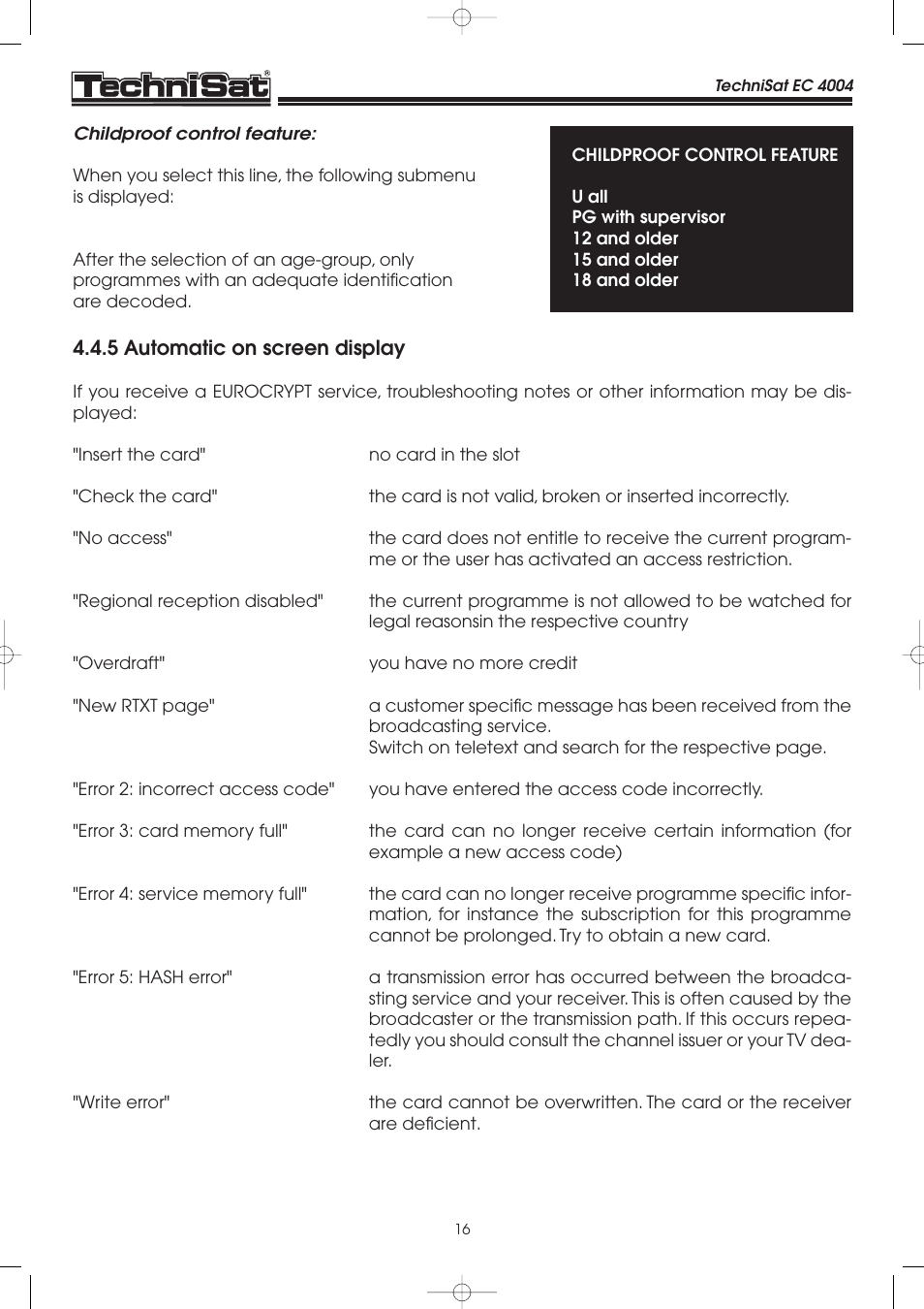 TechniSat EC 4004 User Manual | Page 16 / 35