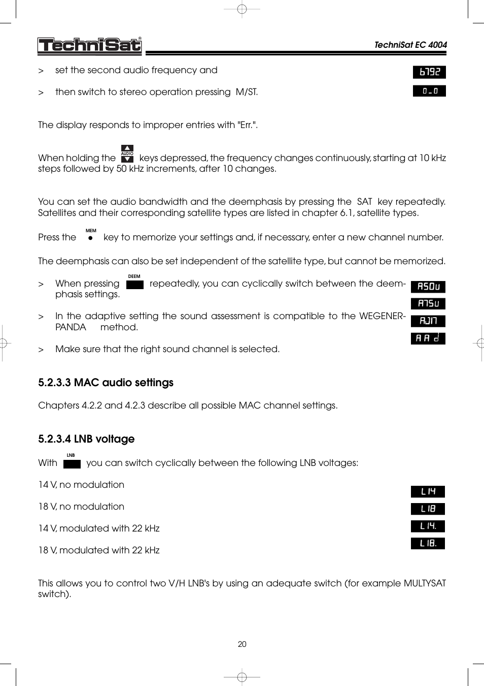 3 mac audio settings, 4 lnb voltage | TechniSat EC 4004 User Manual | Page 20 / 35