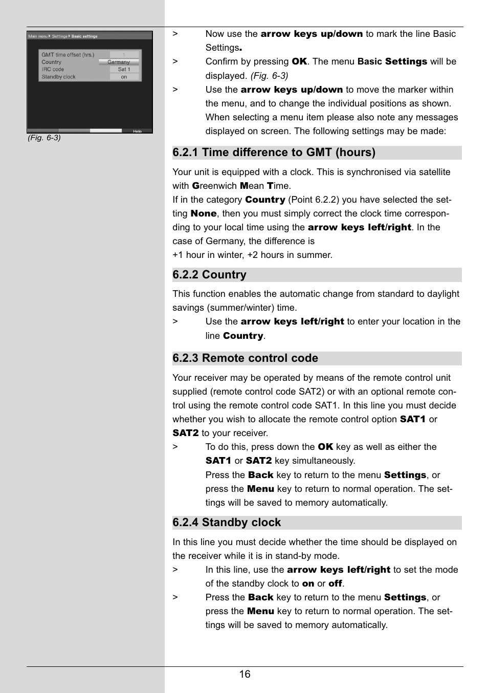 1 time difference to gmt (hours), 2 country, 3 remote control code | 4 standby clock | TechniSat DIGIT MF4-S User Manual | Page 16 / 74