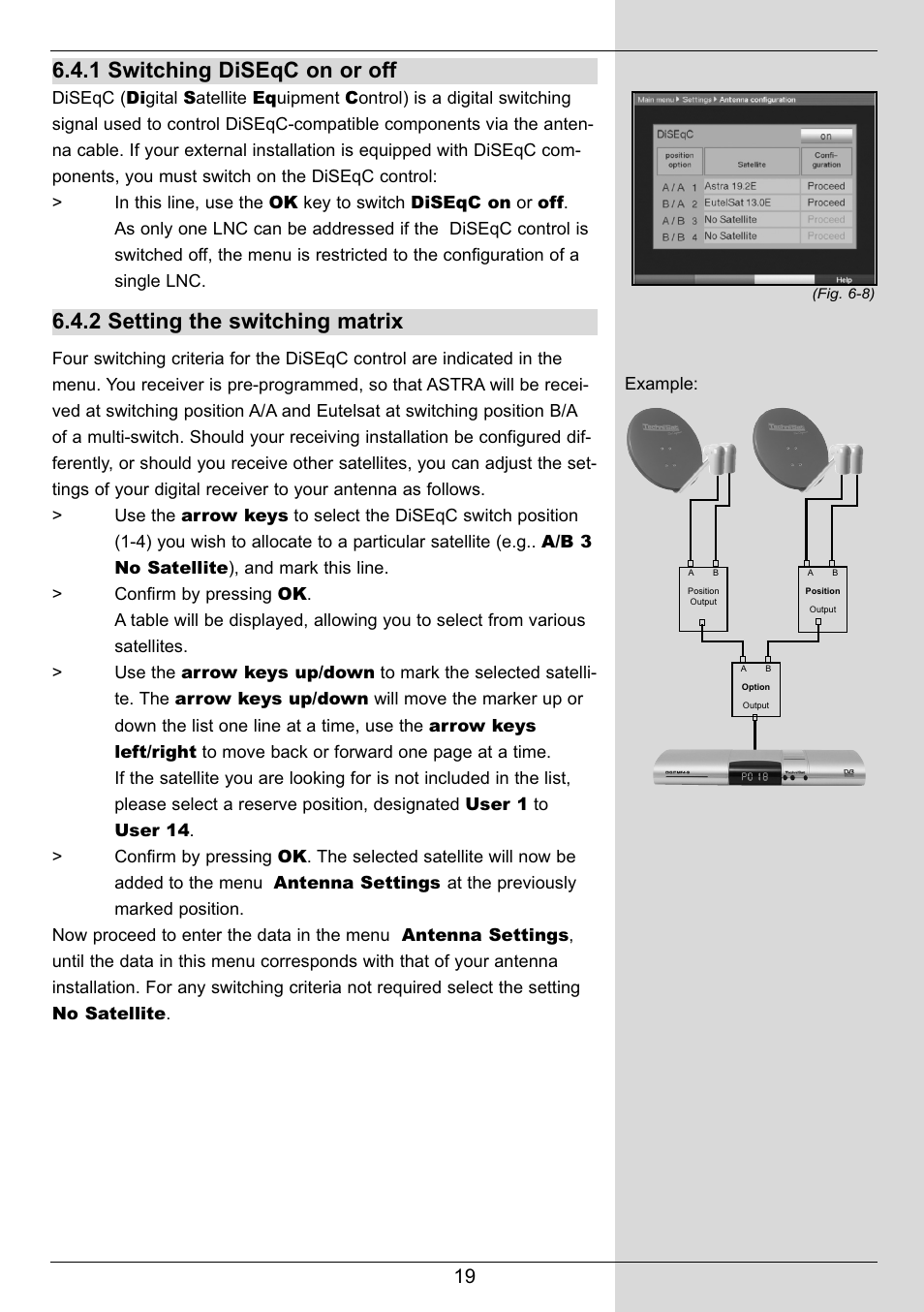 1 switching diseqc on or off, 2 setting the switching matrix | TechniSat DIGIT MF4-S User Manual | Page 19 / 74