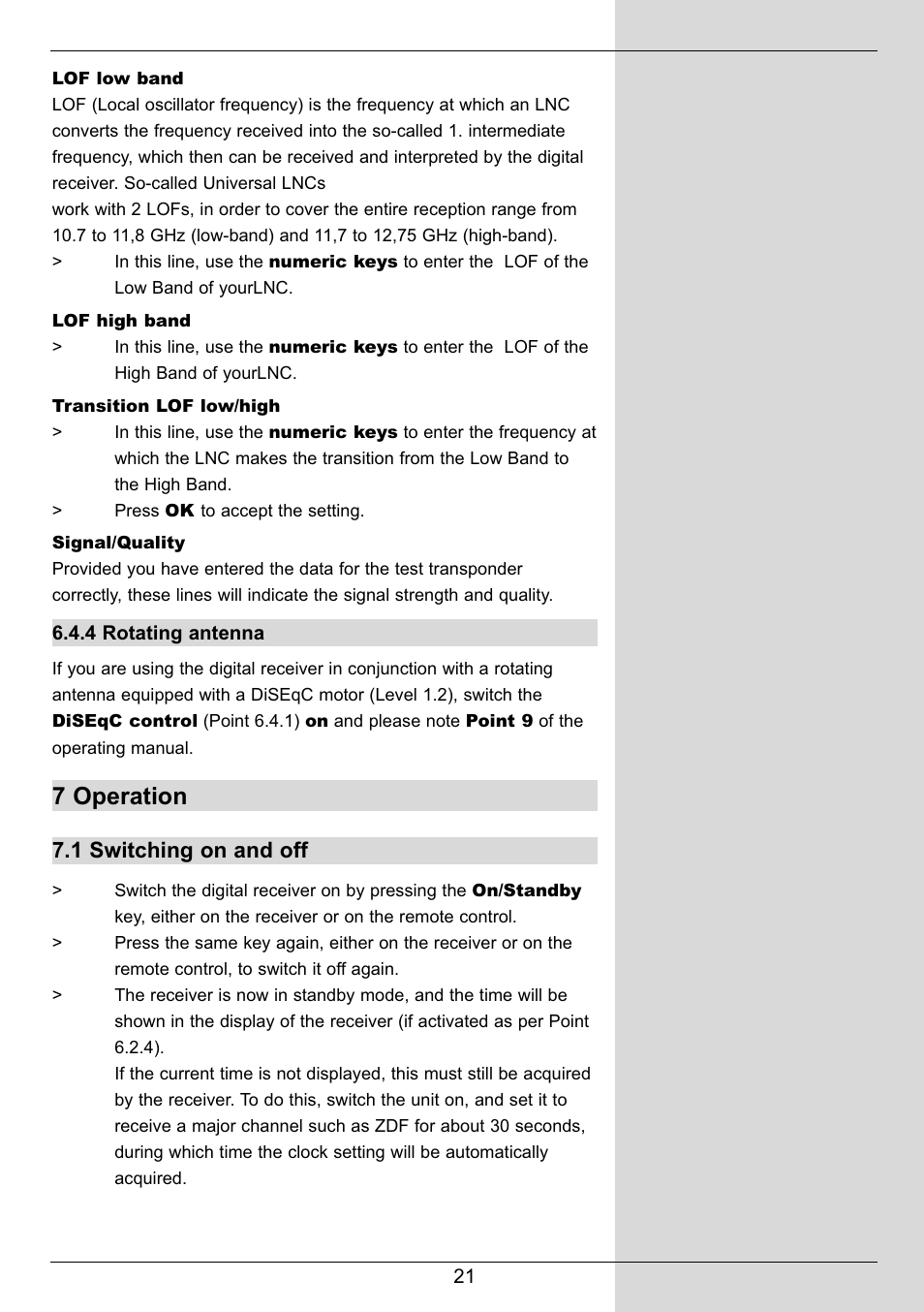 7 operation, 1 switching on and off | TechniSat DIGIT MF4-S User Manual | Page 21 / 74