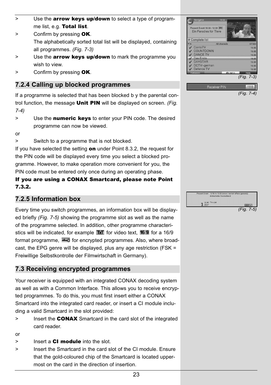 4 calling up blocked programmes, 5 information box, 3 receiving encrypted programmes | TechniSat DIGIT MF4-S User Manual | Page 23 / 74