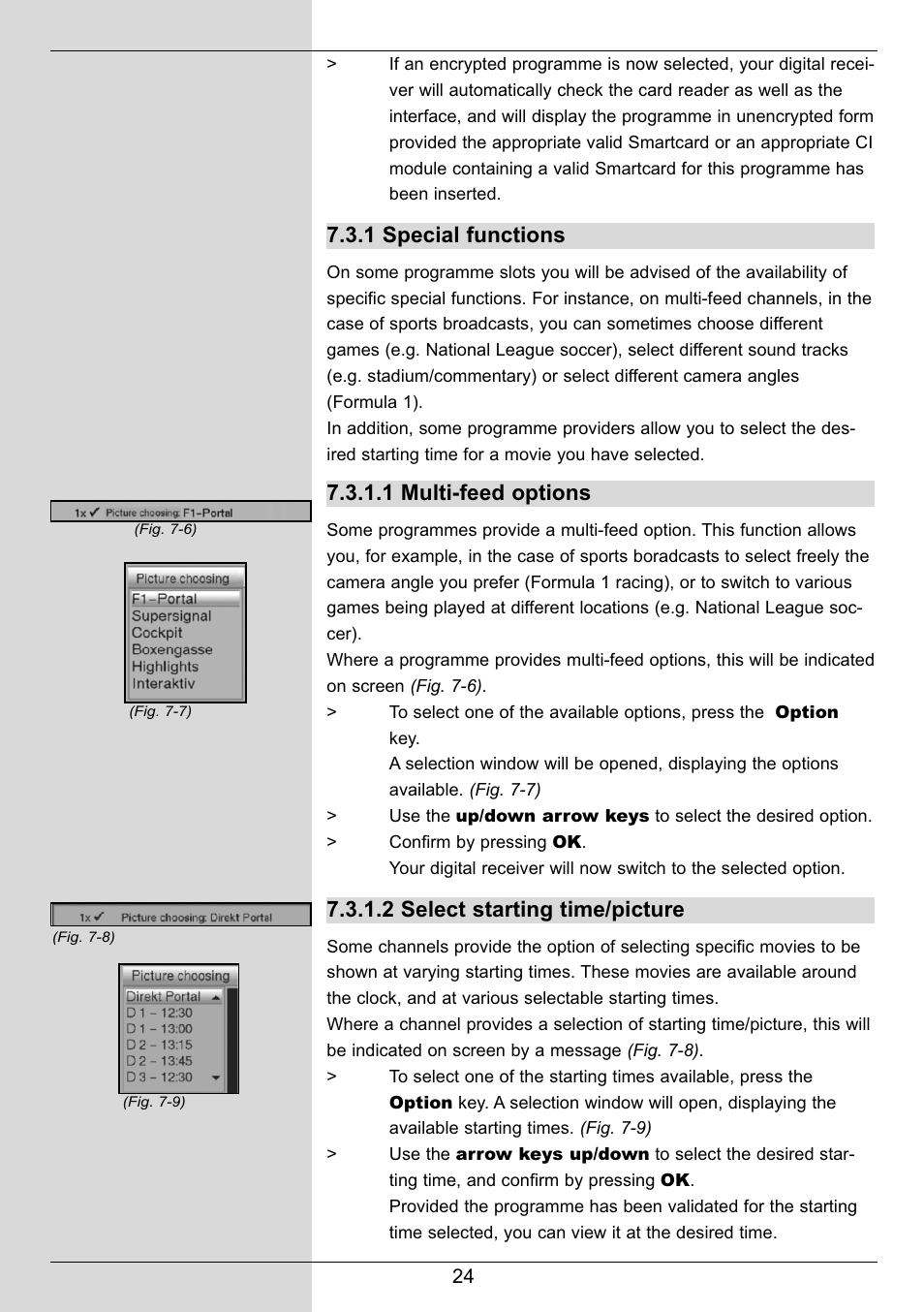 1 special functions, 1 multi-feed options, 2 select starting time/picture | TechniSat DIGIT MF4-S User Manual | Page 24 / 74