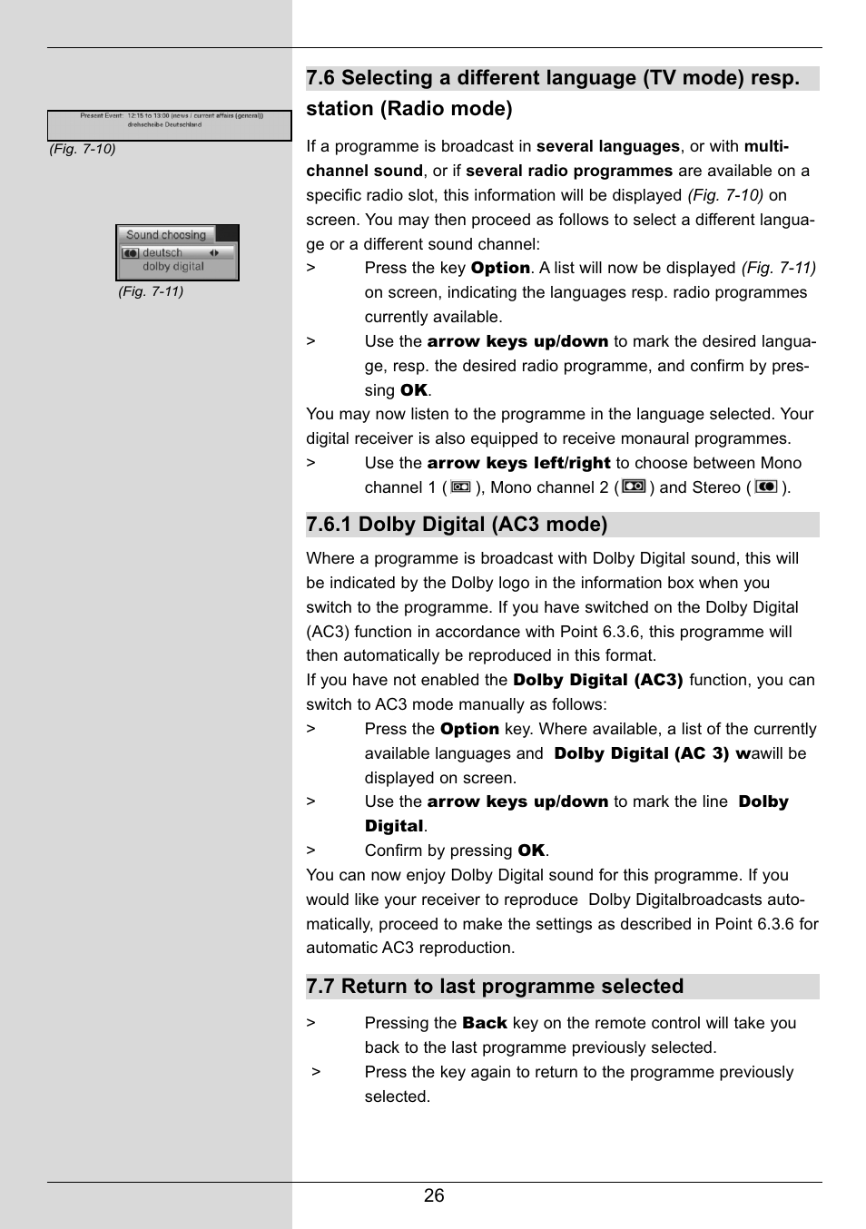 1 dolby digital (ac3 mode), 7 return to last programme selected | TechniSat DIGIT MF4-S User Manual | Page 26 / 74