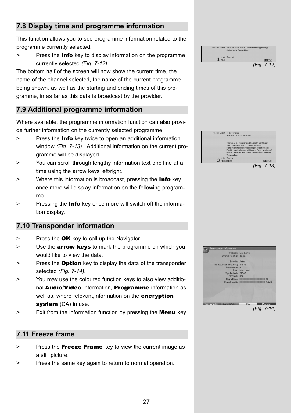 8 display time and programme information, 9 additional programme information, 10 transponder information | 11 freeze frame | TechniSat DIGIT MF4-S User Manual | Page 27 / 74