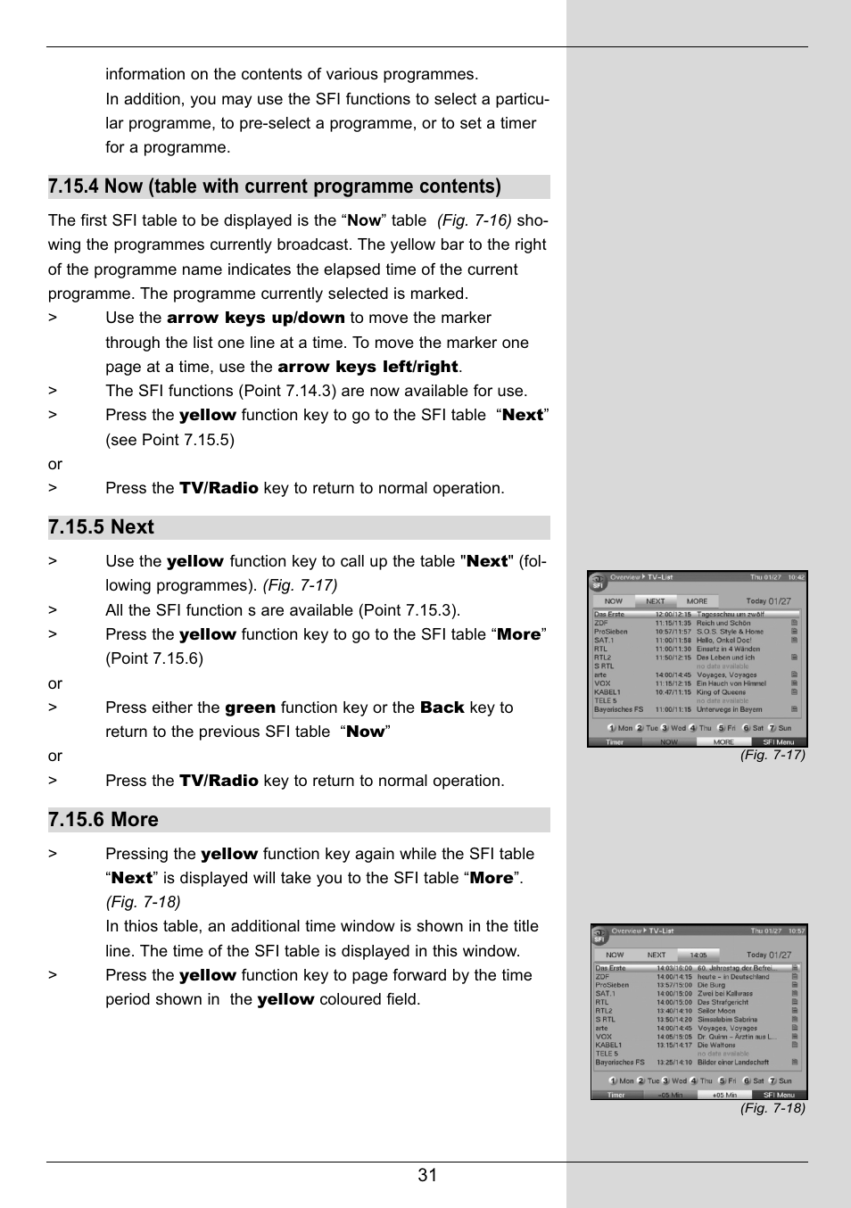 4 now (table with current programme contents), 5 next, 6 more | TechniSat DIGIT MF4-S User Manual | Page 31 / 74