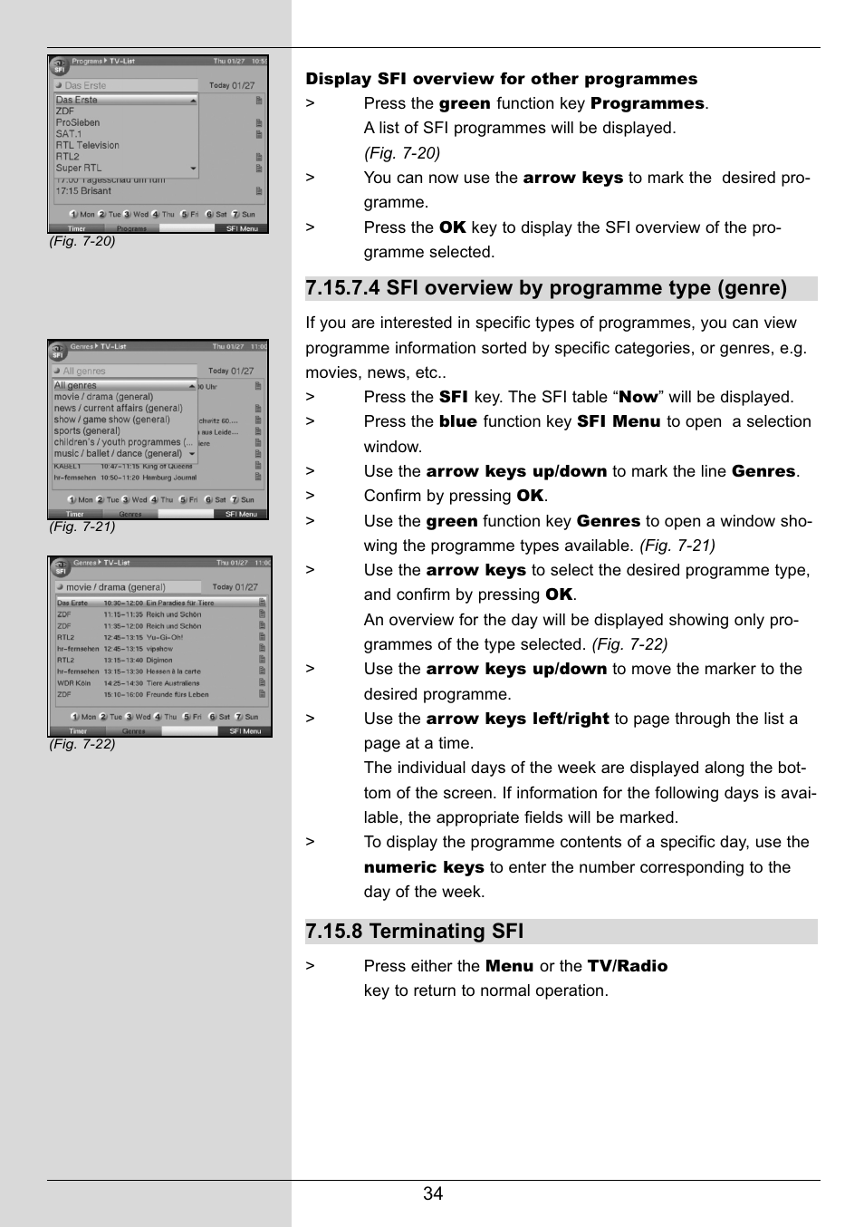 4 sfi overview by programme type (genre), 8 terminating sfi | TechniSat DIGIT MF4-S User Manual | Page 34 / 74