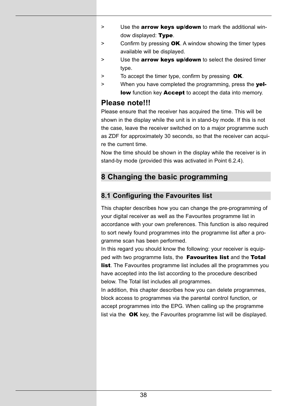 8 changing the basic programming, 1 configuring the favourites list | TechniSat DIGIT MF4-S User Manual | Page 38 / 74