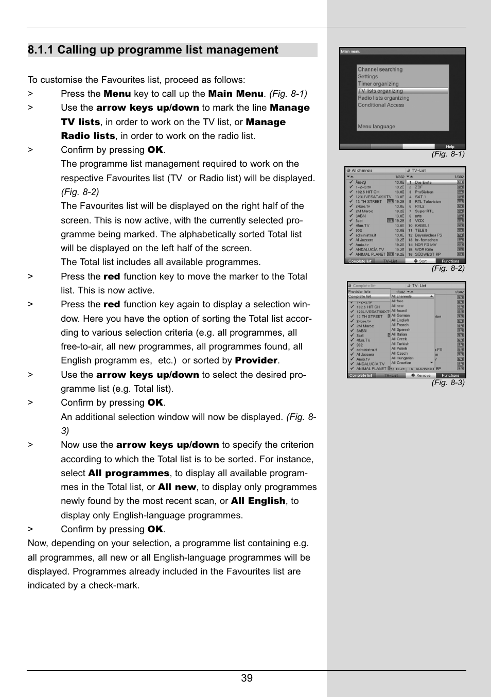 1 calling up programme list management | TechniSat DIGIT MF4-S User Manual | Page 39 / 74