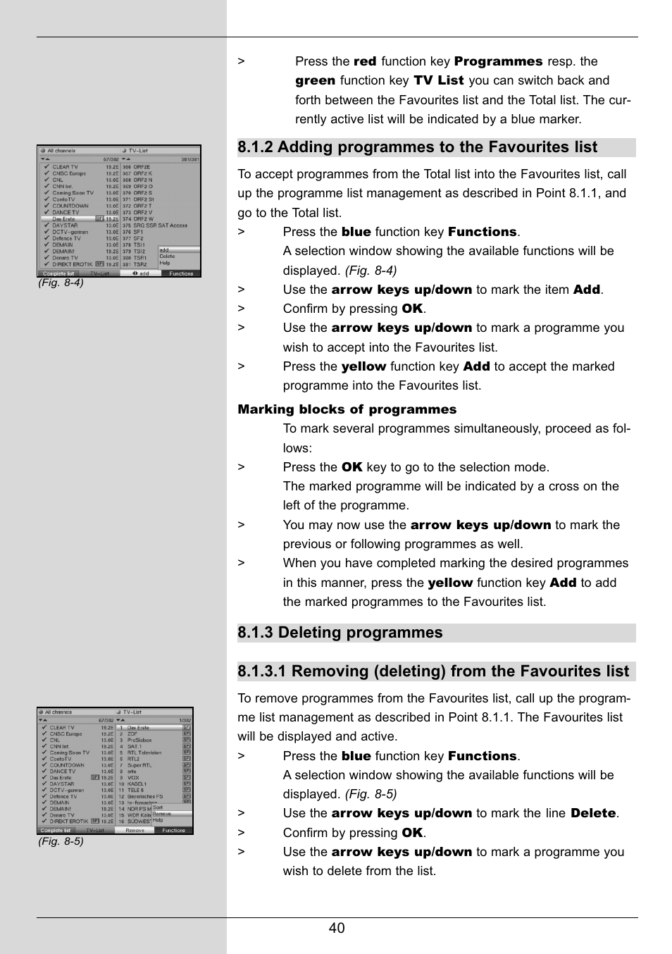 2 adding programmes to the favourites list | TechniSat DIGIT MF4-S User Manual | Page 40 / 74