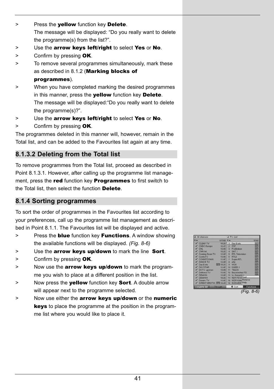 2 deleting from the total list, 4 sorting programmes | TechniSat DIGIT MF4-S User Manual | Page 41 / 74