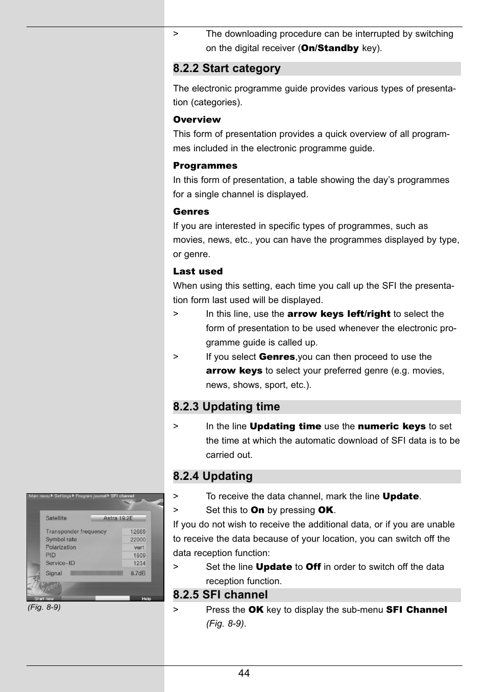 2 start category, 3 updating time, 4 updating | 5 sfi channel | TechniSat DIGIT MF4-S User Manual | Page 44 / 74