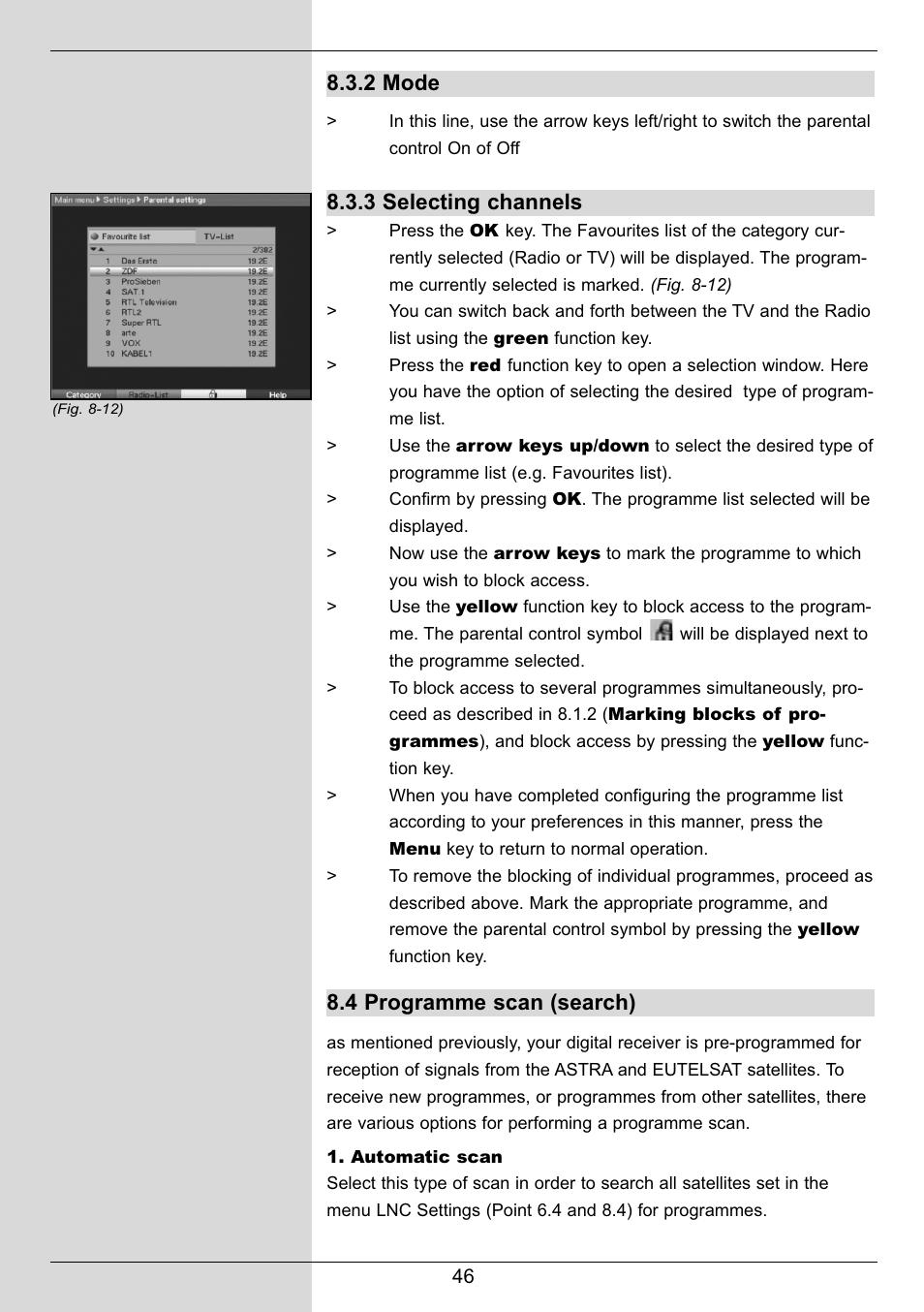 2 mode, 3 selecting channels, 4 programme scan (search) | TechniSat DIGIT MF4-S User Manual | Page 46 / 74
