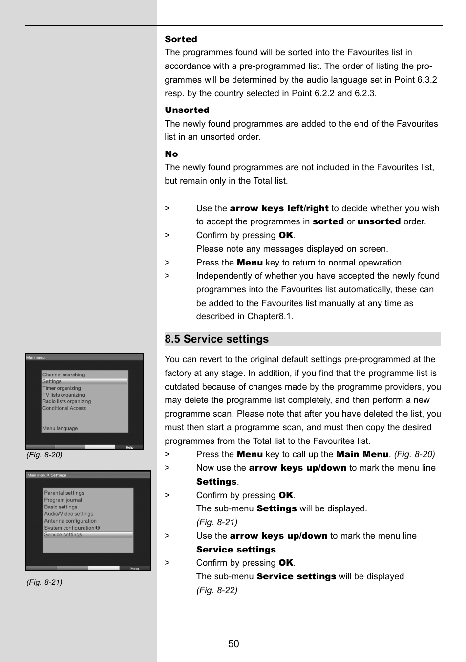 5 service settings | TechniSat DIGIT MF4-S User Manual | Page 50 / 74