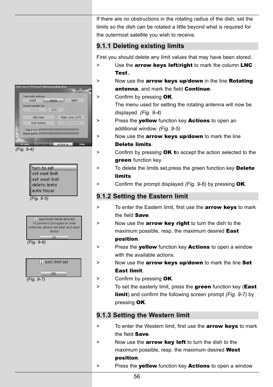 1 deleting existing limits, 2 setting the eastern limit, 3 setting the western limit | TechniSat DIGIT MF4-S User Manual | Page 56 / 74
