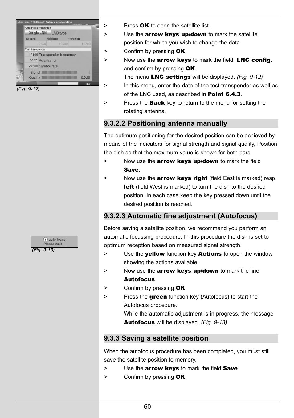 2 positioning antenna manually, 3 automatic fine adjustment (autofocus), 3 saving a satellite position | TechniSat DIGIT MF4-S User Manual | Page 60 / 74