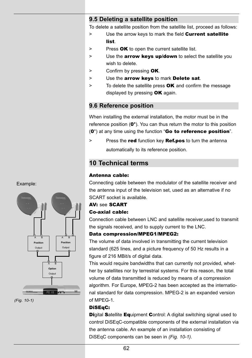 10 technical terms, 5 deleting a satellite position, 6 reference position | TechniSat DIGIT MF4-S User Manual | Page 62 / 74