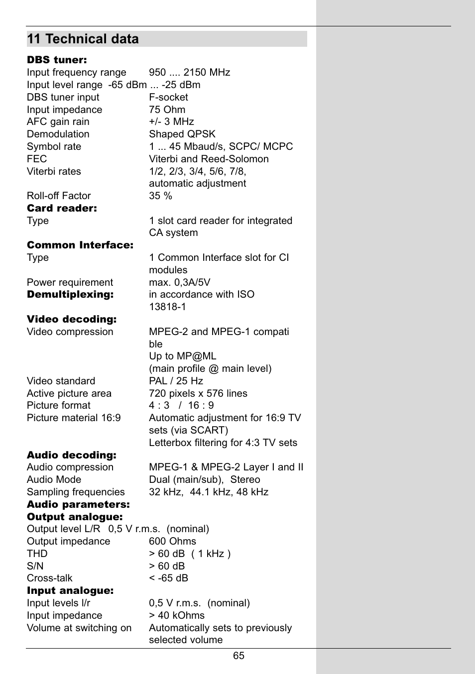 11 technical data | TechniSat DIGIT MF4-S User Manual | Page 65 / 74