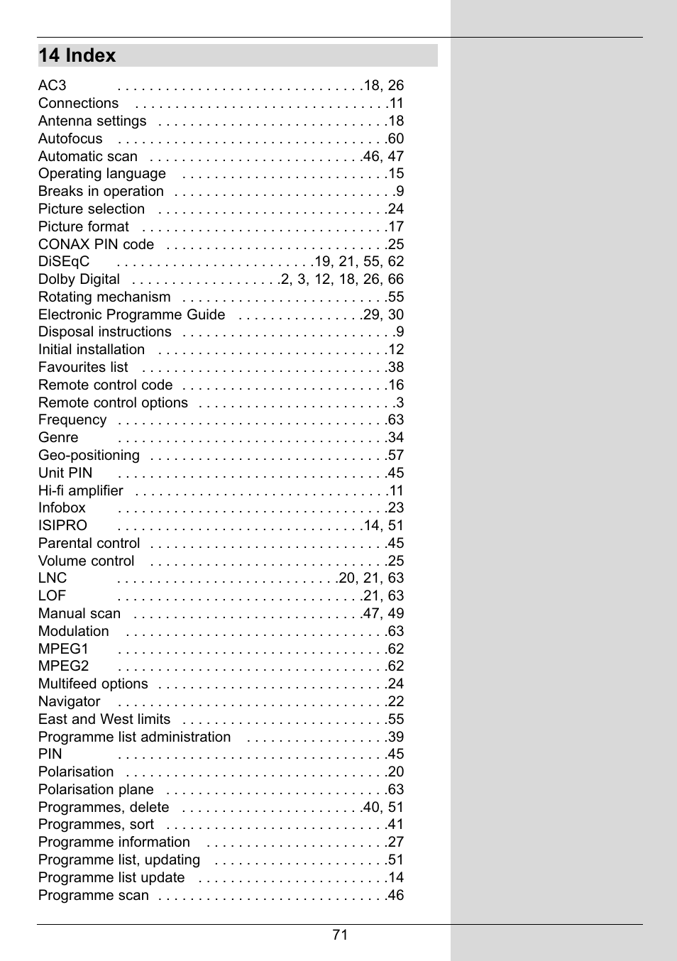 14 index | TechniSat DIGIT MF4-S User Manual | Page 71 / 74