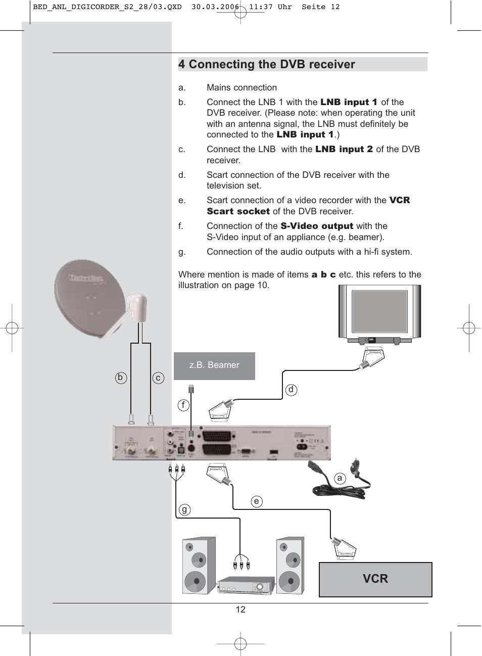 4 connecting the dvb receiver | TechniSat DigiCorder S2 User Manual | Page 12 / 112