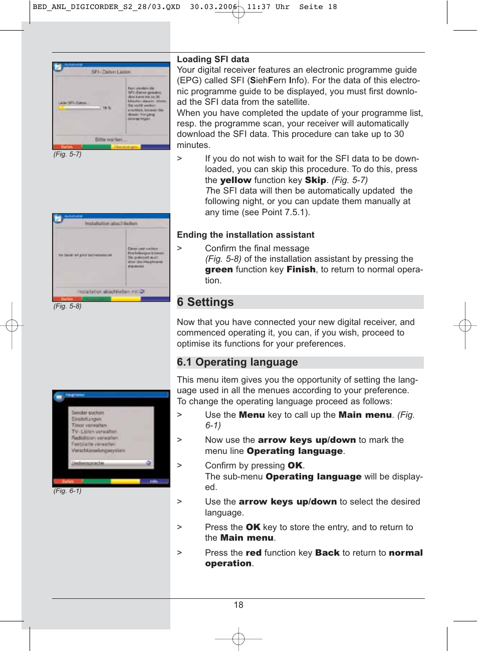 6 settings, 1 operating language | TechniSat DigiCorder S2 User Manual | Page 18 / 112