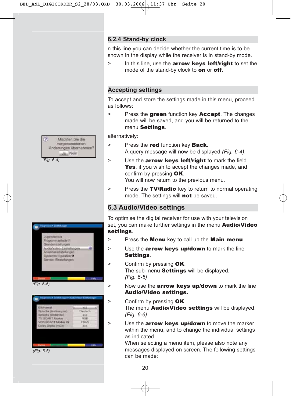 3 audio/video settings | TechniSat DigiCorder S2 User Manual | Page 20 / 112