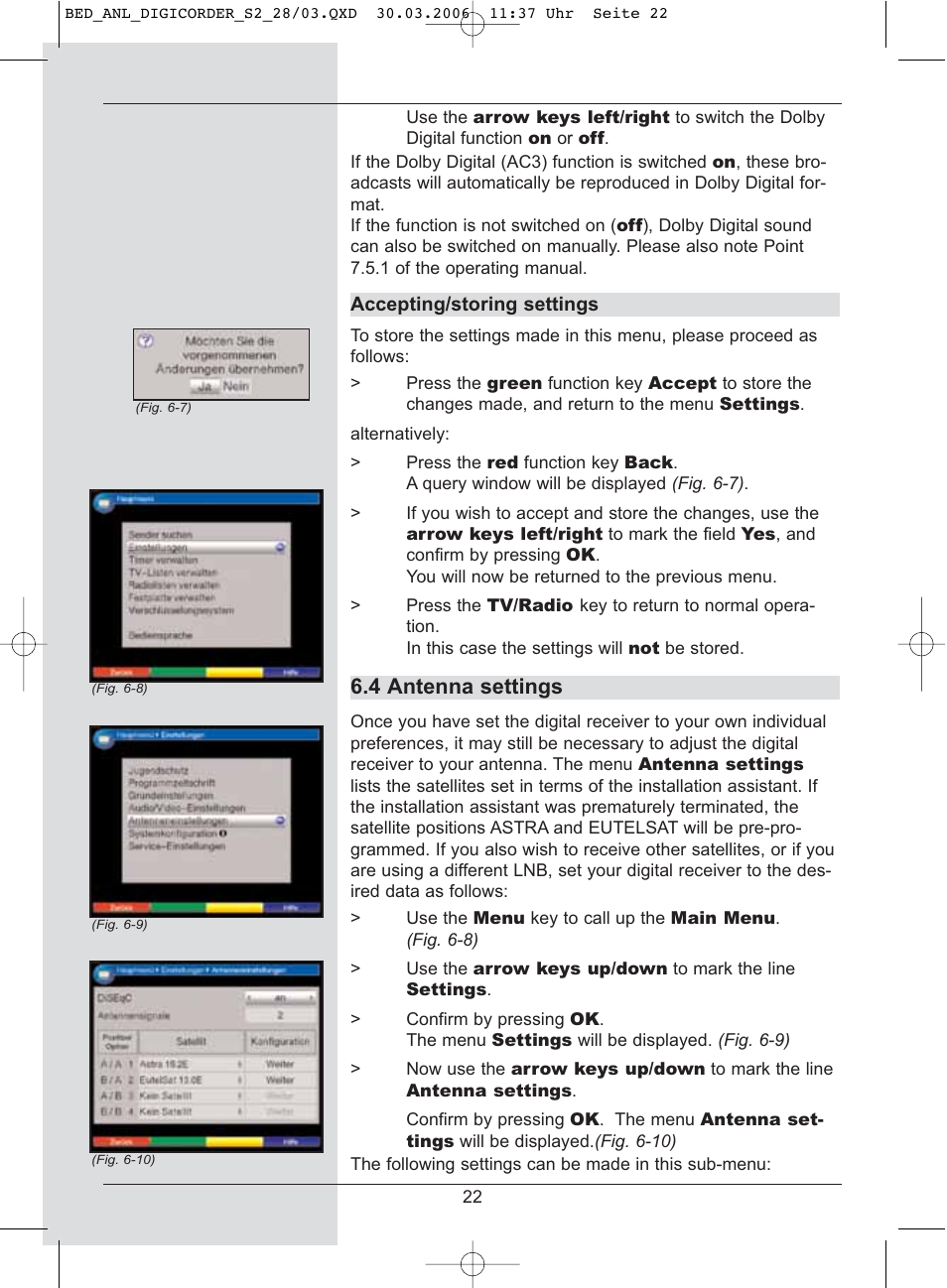 4 antenna settings | TechniSat DigiCorder S2 User Manual | Page 22 / 112