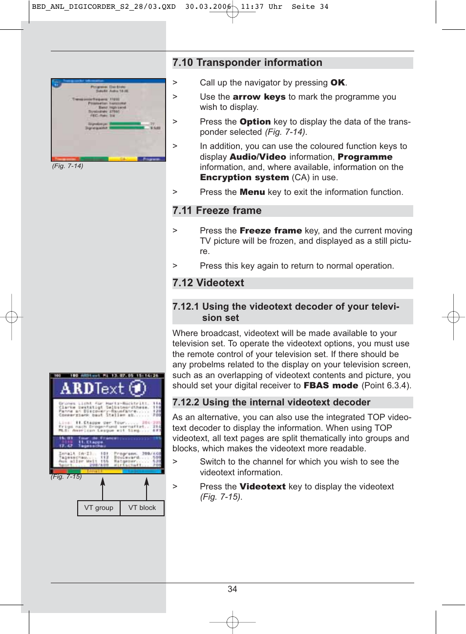 10 transponder information, 11 freeze frame, 12 videotext | TechniSat DigiCorder S2 User Manual | Page 34 / 112