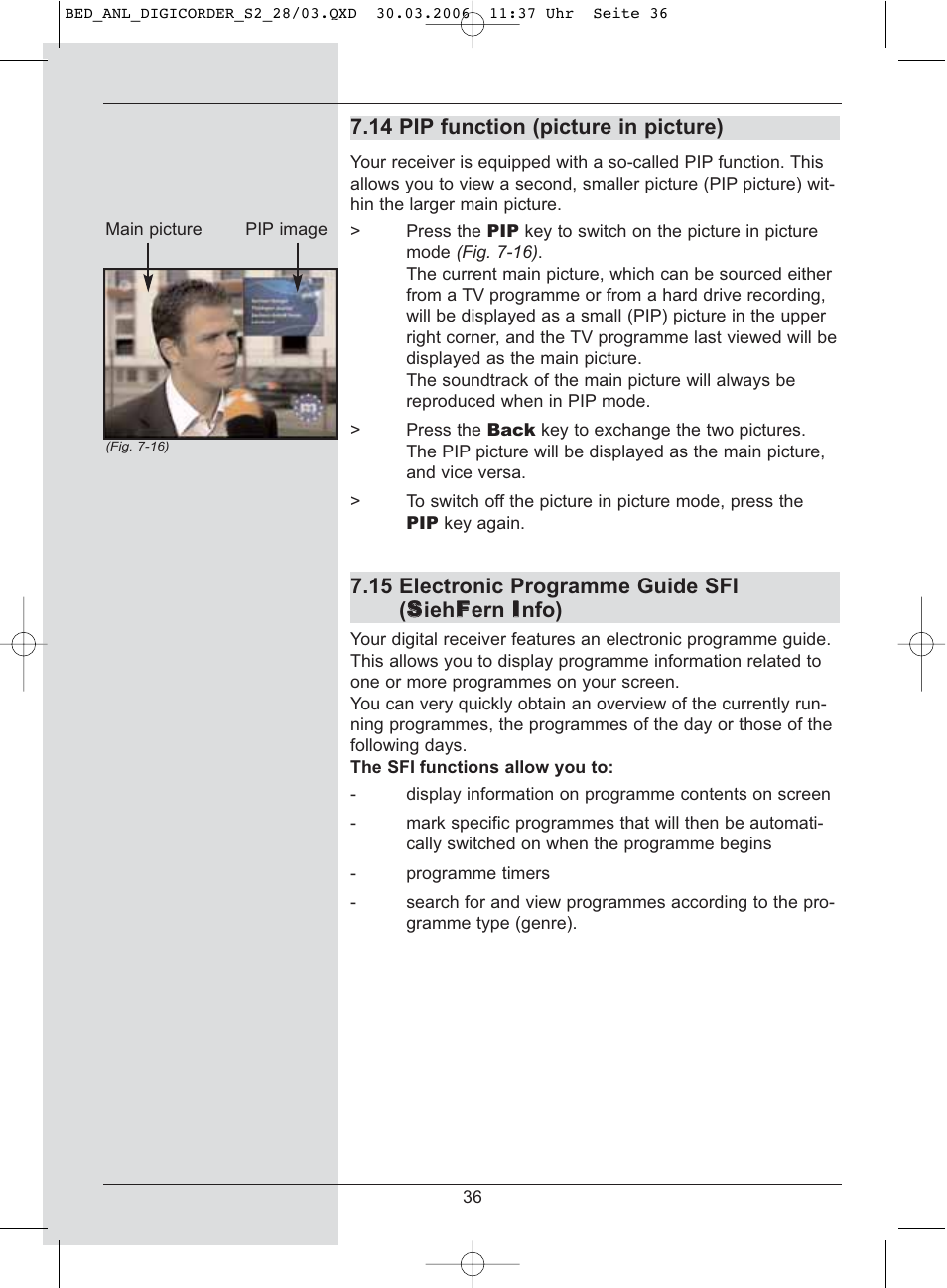 14 pip function (picture in picture) | TechniSat DigiCorder S2 User Manual | Page 36 / 112