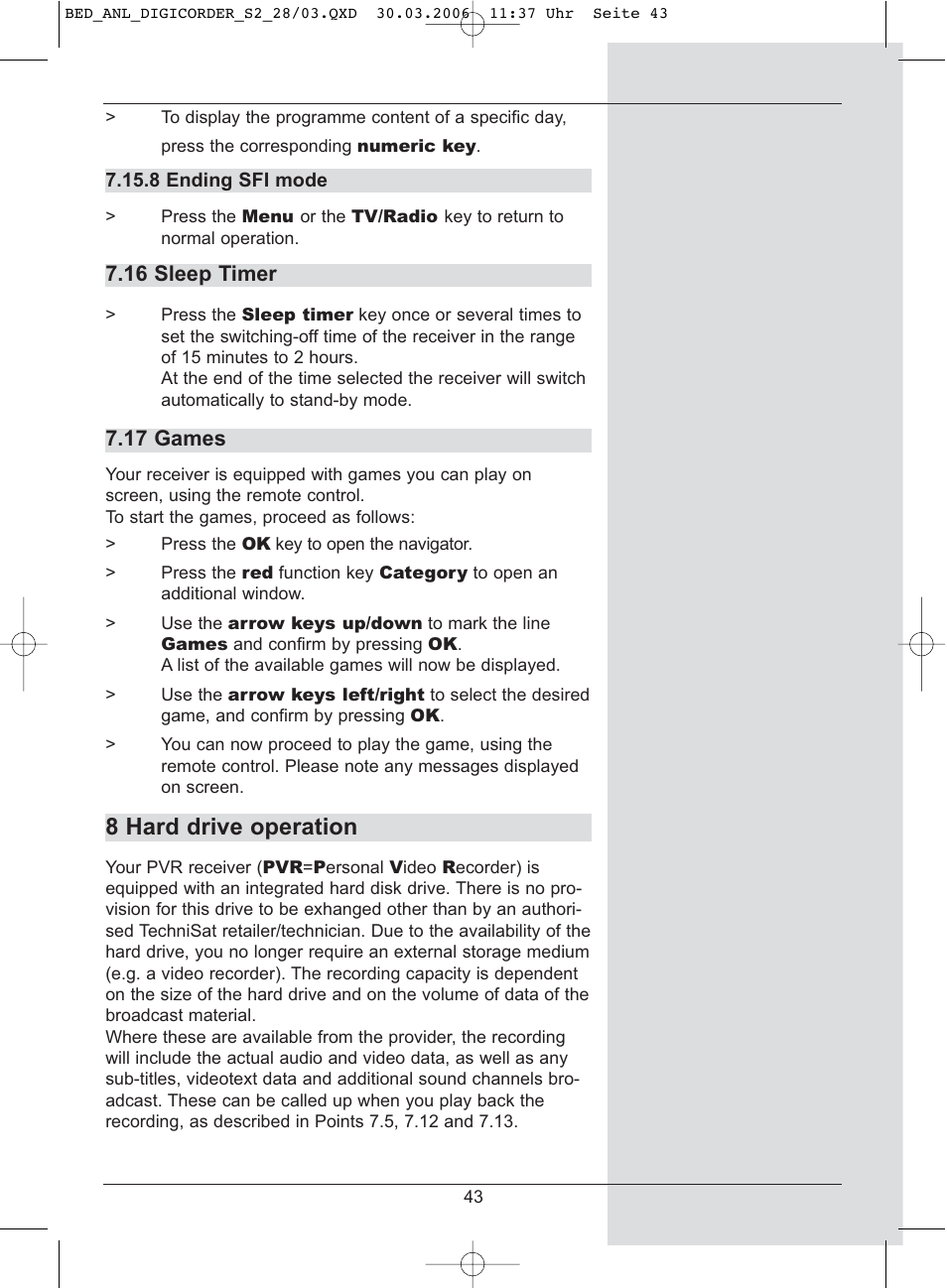 8 hard drive operation | TechniSat DigiCorder S2 User Manual | Page 43 / 112