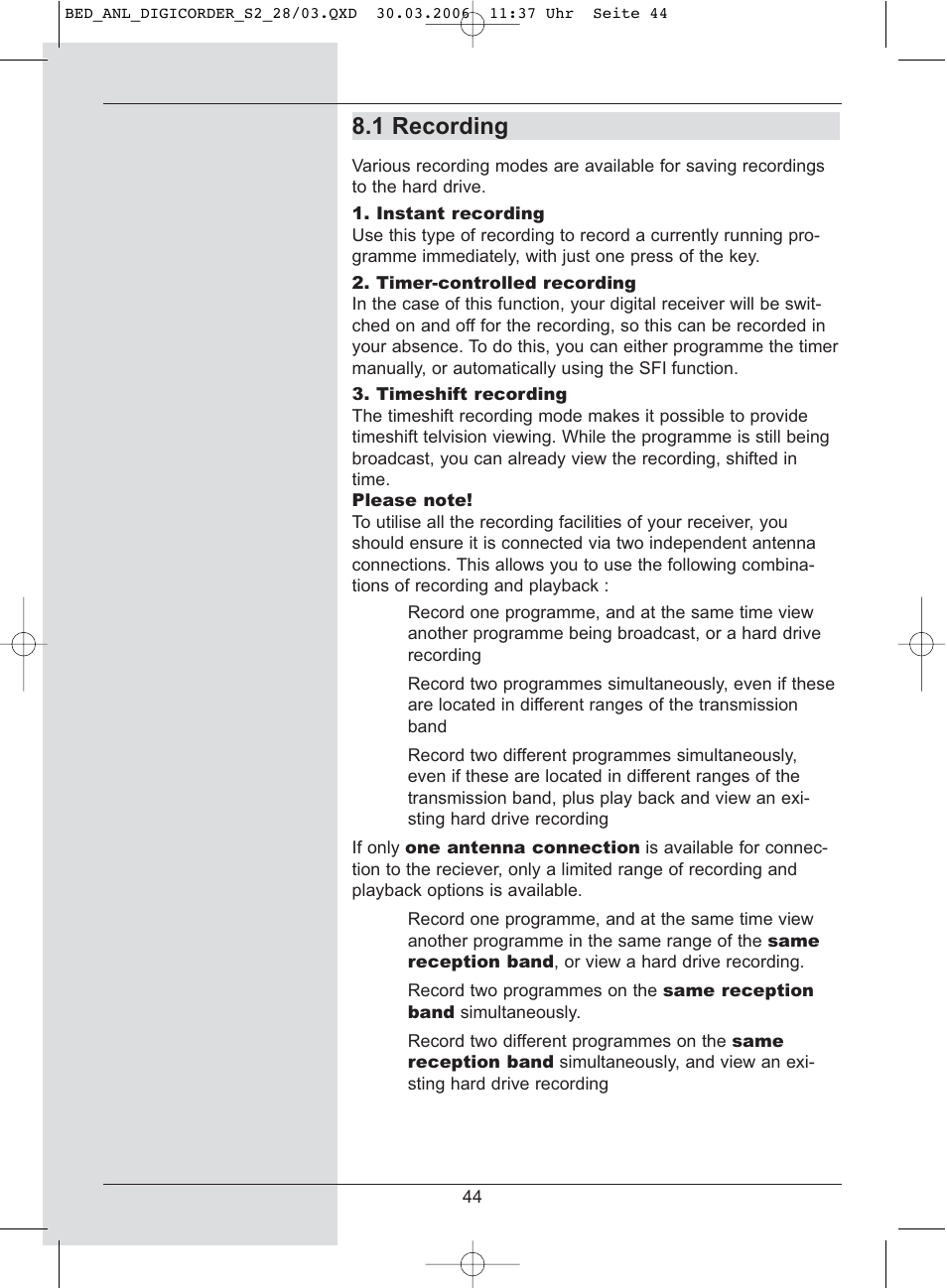1 recording | TechniSat DigiCorder S2 User Manual | Page 44 / 112